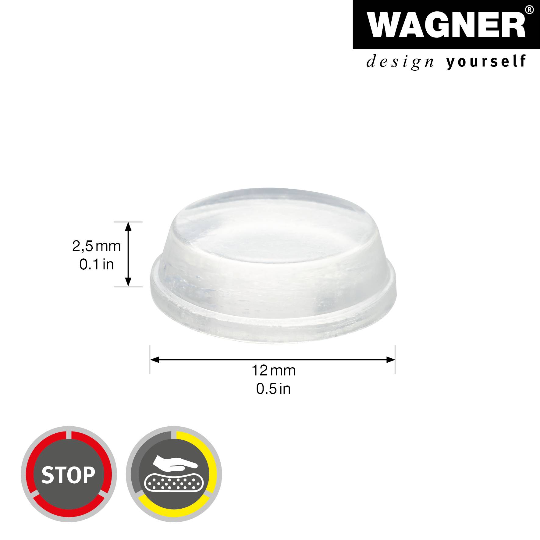 WAGNER Elastikpuffer rund Rohr 24tlg. - Durchmesser Ø 12 x 2,5 mm, Kunststoff transparent - 15300299-1