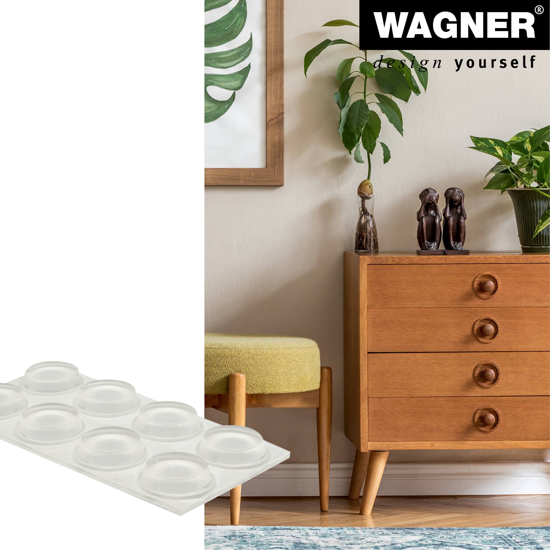 WAGNER Elastikpuffer rund Rohr 24tlg. - Durchmesser Ø 12 x 2,5 mm, Kunststoff transparent - 15300299-2