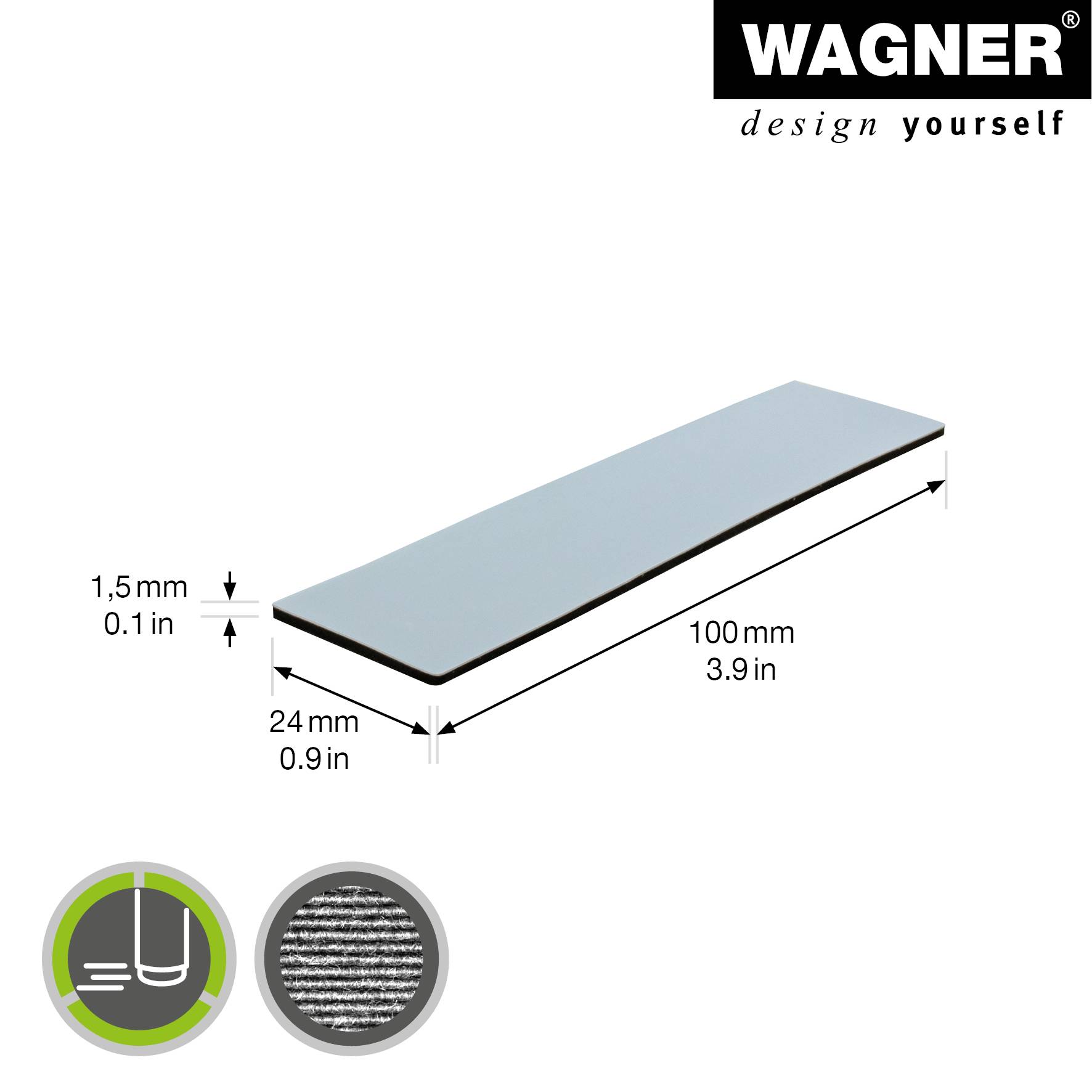 WAGNER PTFE Gleiter 4tlg.- 24 x 100 x 1,5 mm, Spezialkunststoff, selbstklebend, grau, als Gleitpad, robust - 16121199-1