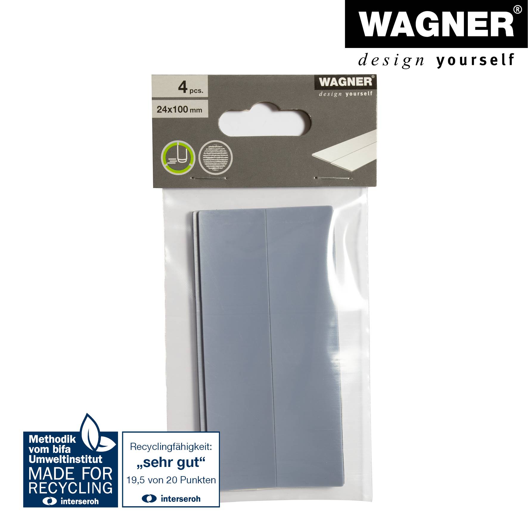 WAGNER PTFE Gleiter 4tlg.- 24 x 100 x 1,5 mm, Spezialkunststoff, selbstklebend, grau, als Gleitpad, robust - 16121199-4