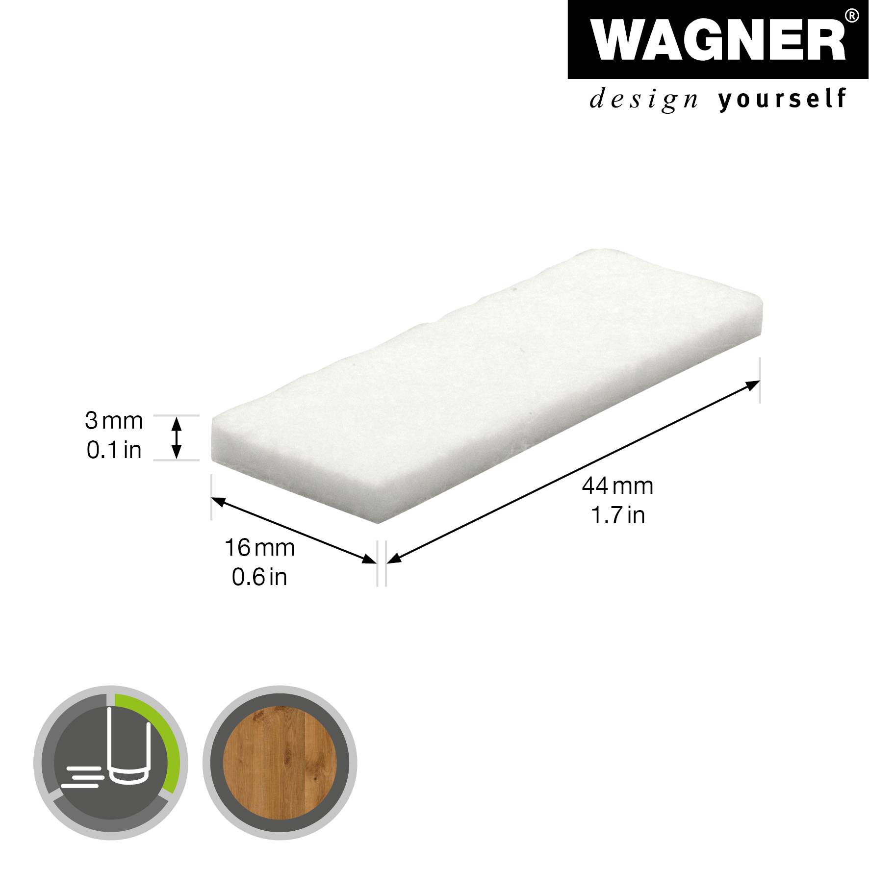 WAGNER Filz Pad 12tlg. - 16 x 44 x 3 mm, selbstklebend, weiß, für Filzgleiter, Schutzpads oder zum Basteln - 15174499-1