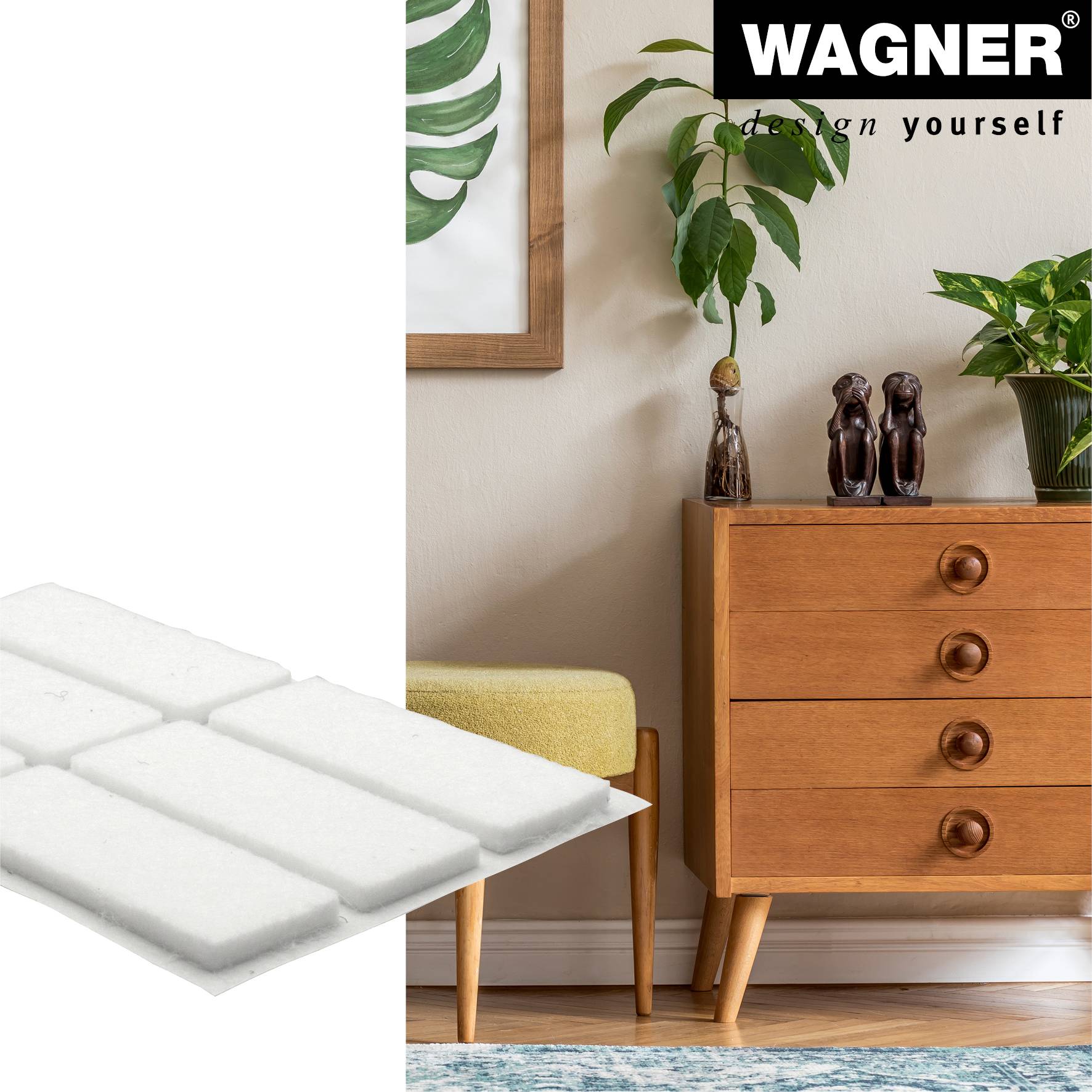 WAGNER Filz Pad 12tlg. - 16 x 44 x 3 mm, selbstklebend, weiß, für Filzgleiter, Schutzpads oder zum Basteln - 15174499-2