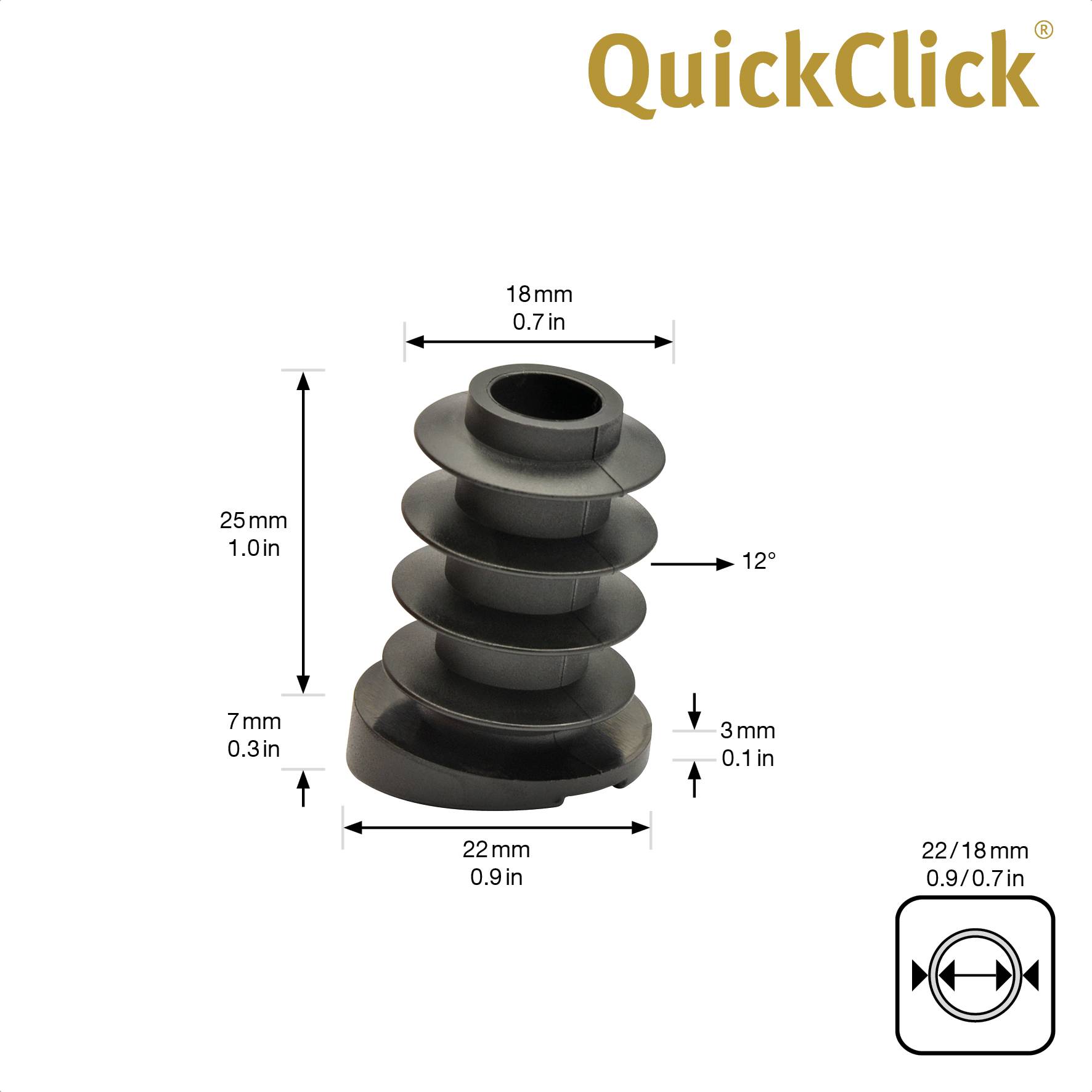 WAGNER QuickClick® Kunststoffgleiter SMART - 4er-Set zum Einstecken Ø 18/22 x 32 mm, Neigung 12°, DE Ware - 15787200-1