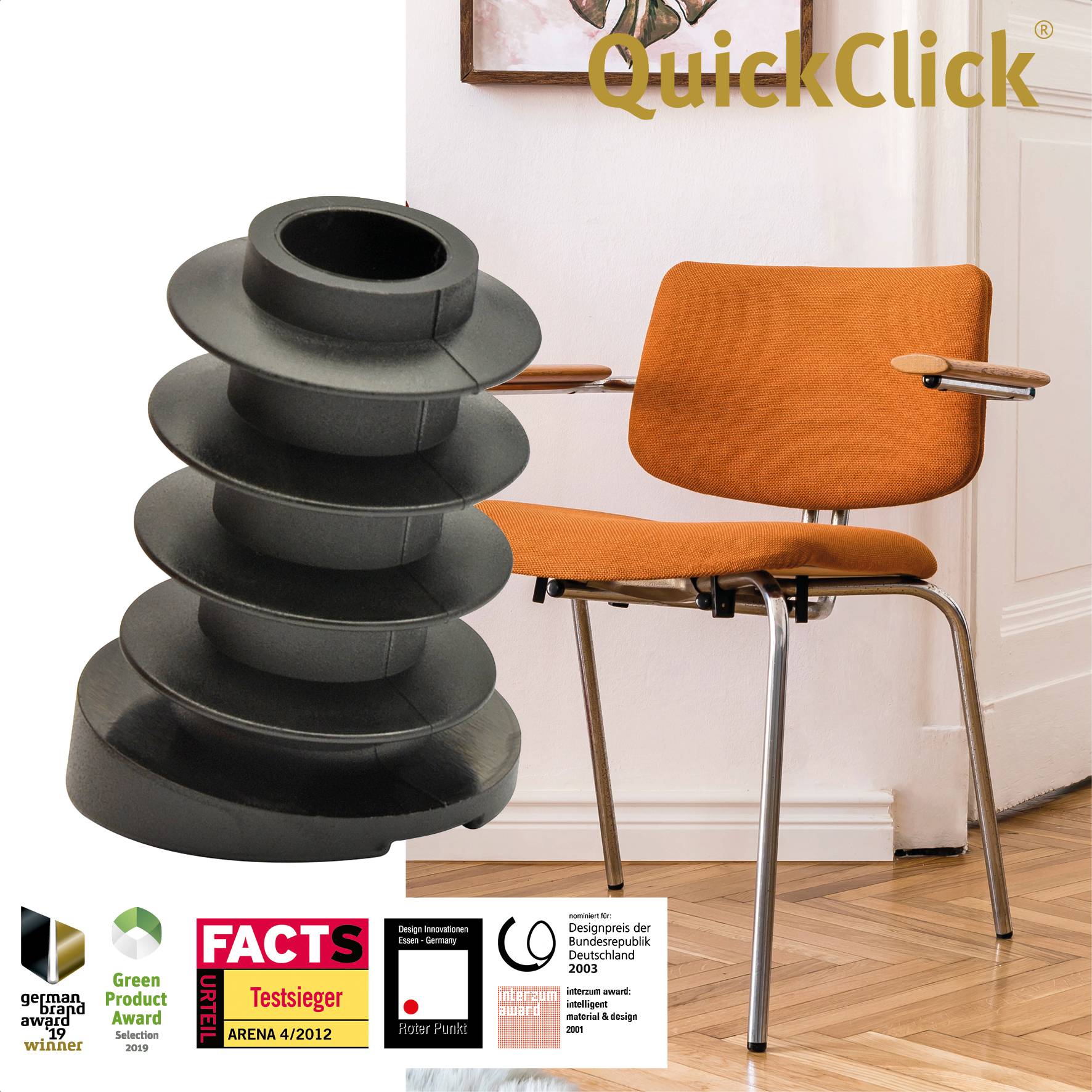WAGNER QuickClick® Kunststoffgleiter SMART - 4er-Set zum Einstecken Ø 18/22 x 32 mm, Neigung 12°, DE Ware - 15787200-2
