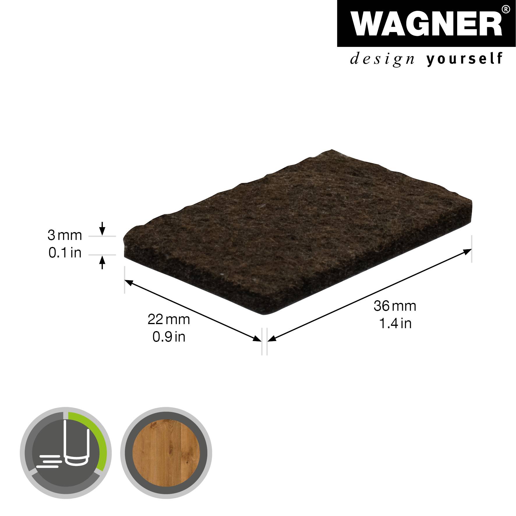 WAGNER Filz Pad 12tlg. - 22 x 36 x 3 mm, selbstklebend, braun, für Filzgleiter, Schutzpads oder zum Basteln - 15173799-1