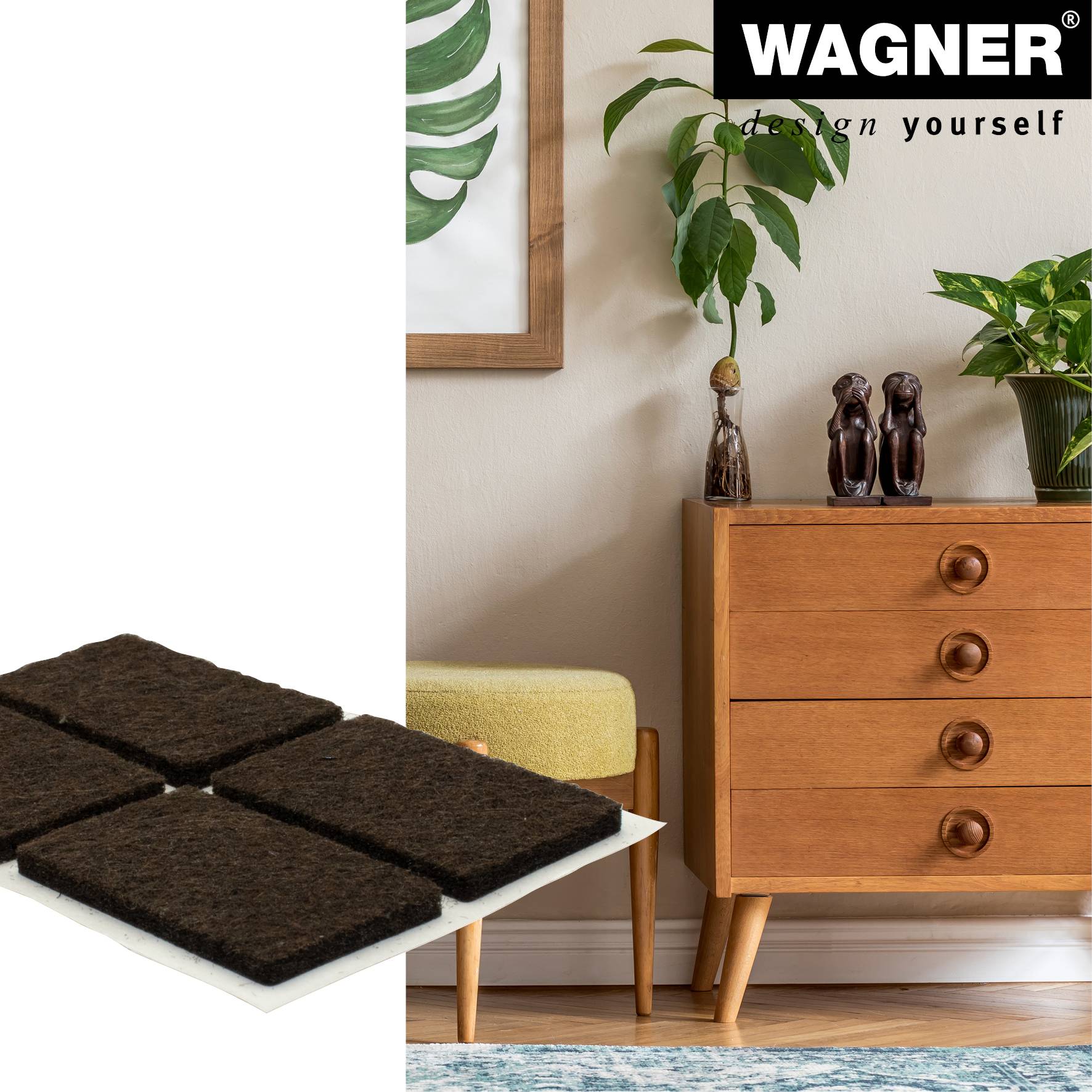 WAGNER Filz Pad 12tlg. - 22 x 36 x 3 mm, selbstklebend, braun, für Filzgleiter, Schutzpads oder zum Basteln - 15173799-2
