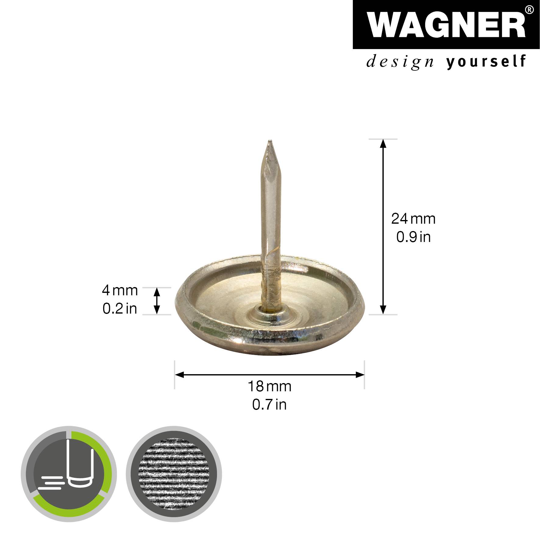 WAGNER Nagelgleiter/Möbelgleiter 4tlg. - Ø 18 x 4/24 mm, Stahlgleiter, messing, zum Nageln, für robuste Böden - 15111799-1