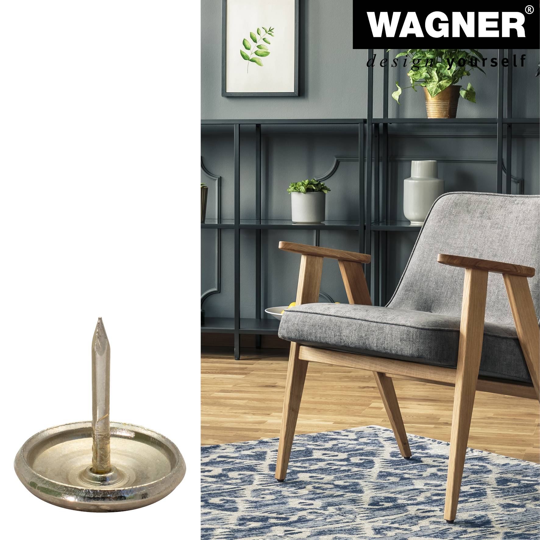 WAGNER Nagelgleiter/Möbelgleiter 4tlg. - Ø 18 x 4/24 mm, Stahlgleiter, messing, zum Nageln, für robuste Böden - 15111799-2