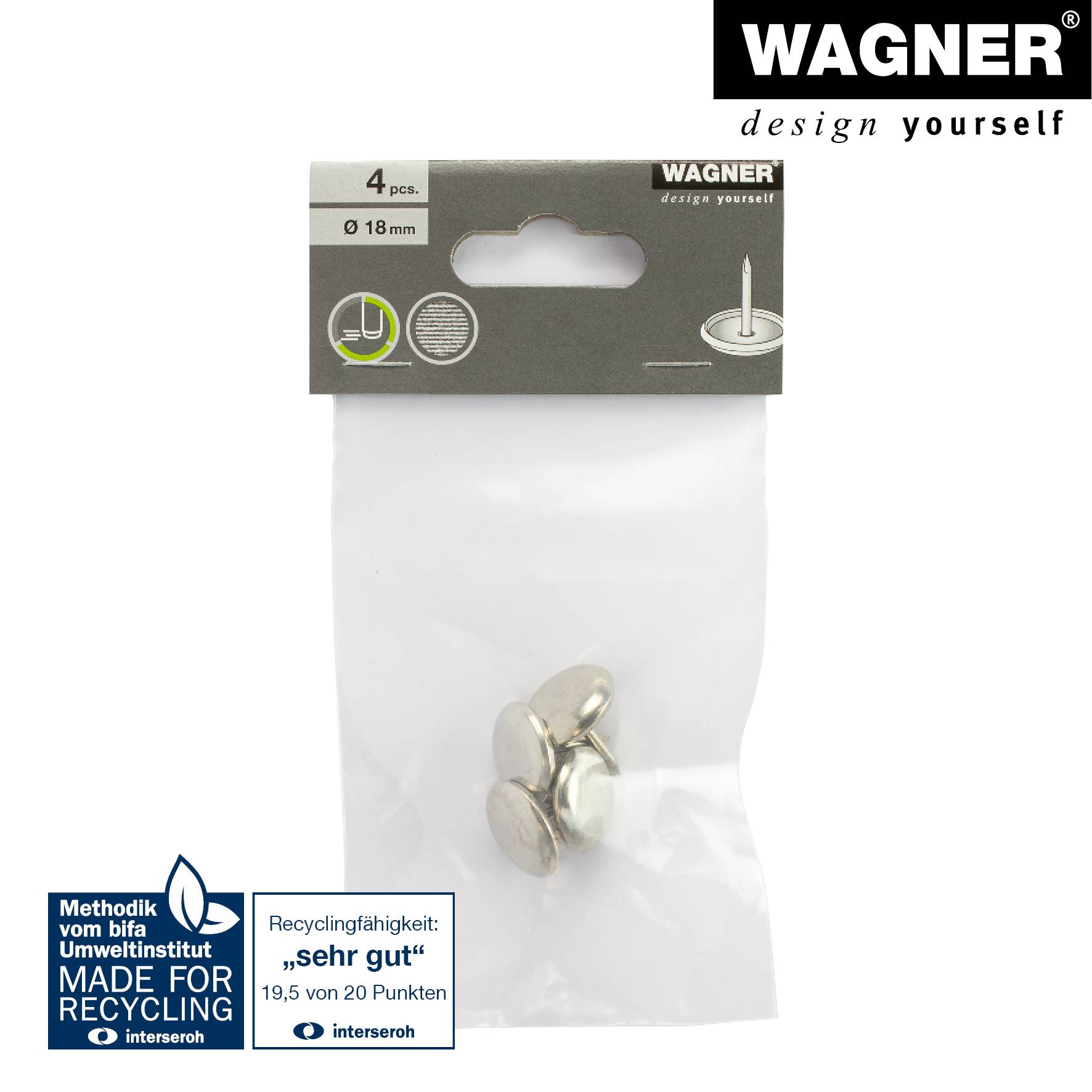 WAGNER Nagelgleiter/Möbelgleiter 4tlg. - Ø 18 x 4/24 mm, Stahlgleiter, messing, zum Nageln, für robuste Böden - 15111799-3