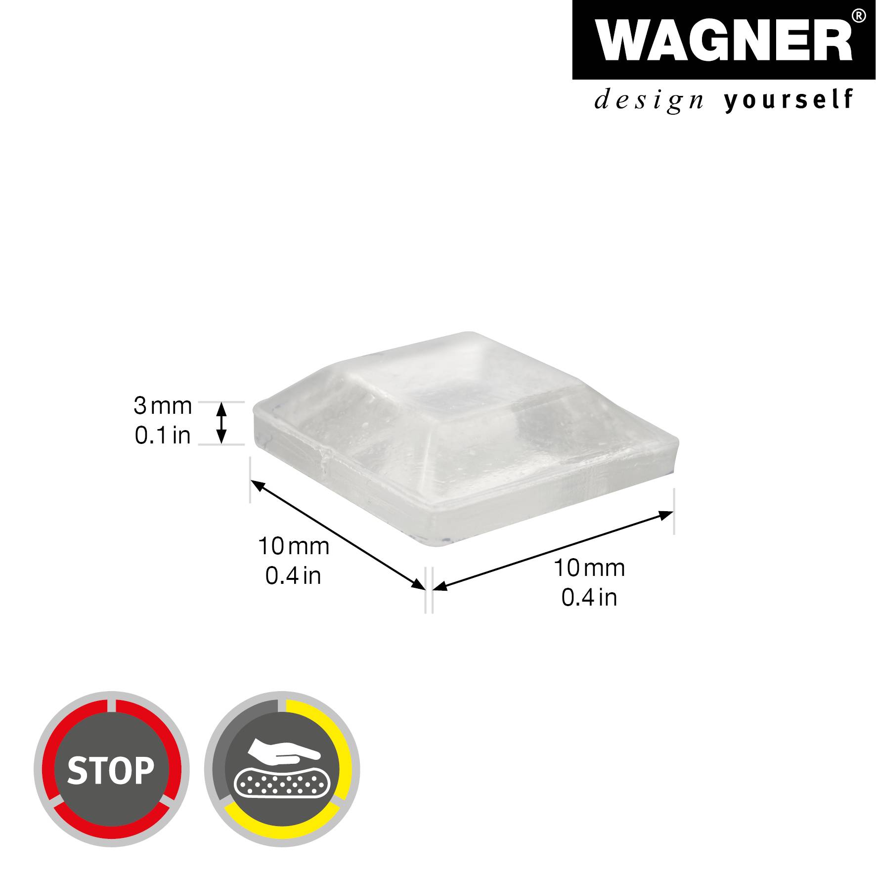 WAGNER Elastikpuffer eckig 16tlg - 10 x 10 x 3 mm, für Innen- und Außenbereich, aus transparentem Kunststoff - 15311099-1