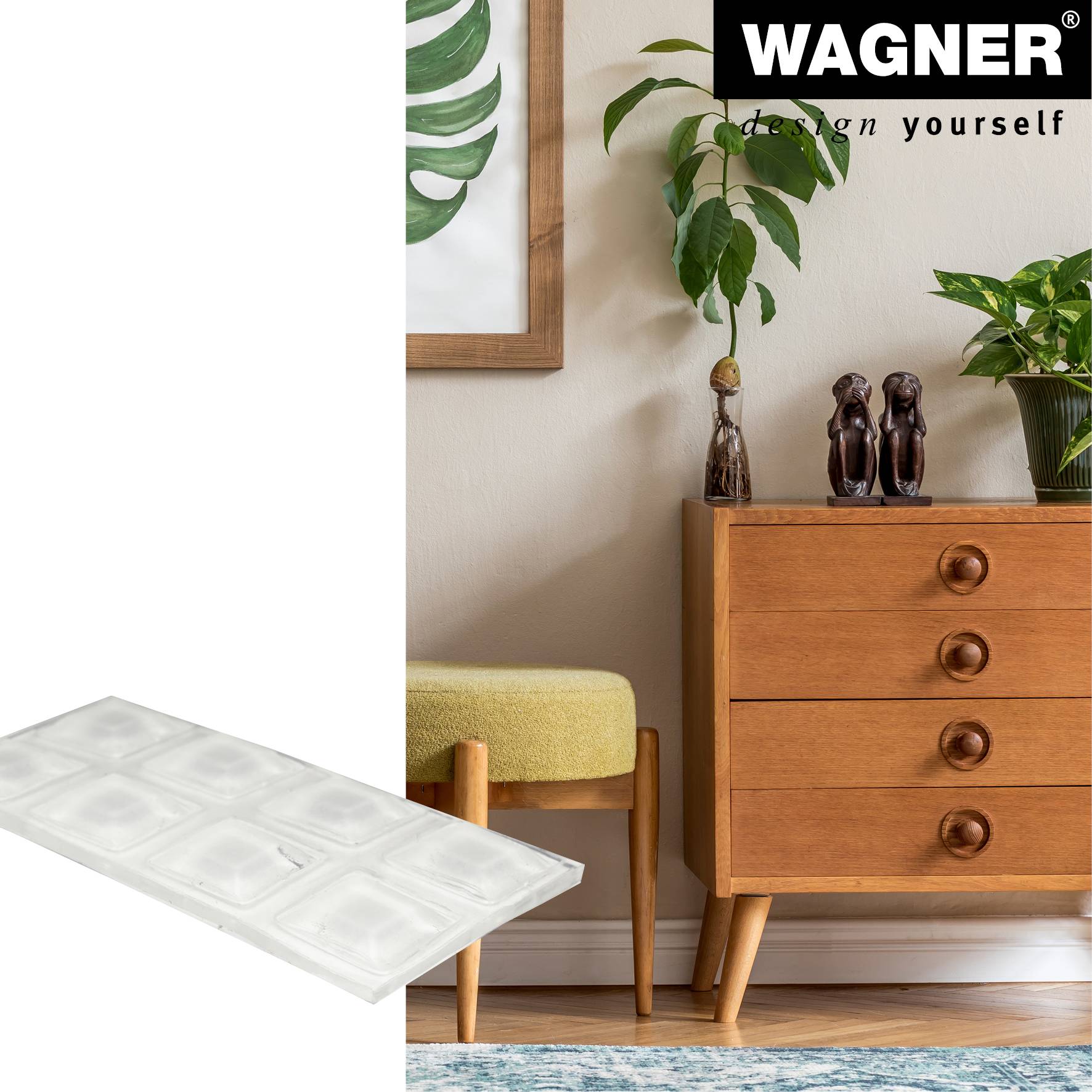 WAGNER Elastikpuffer eckig 16tlg - 10 x 10 x 3 mm, für Innen- und Außenbereich, aus transparentem Kunststoff - 15311099-2