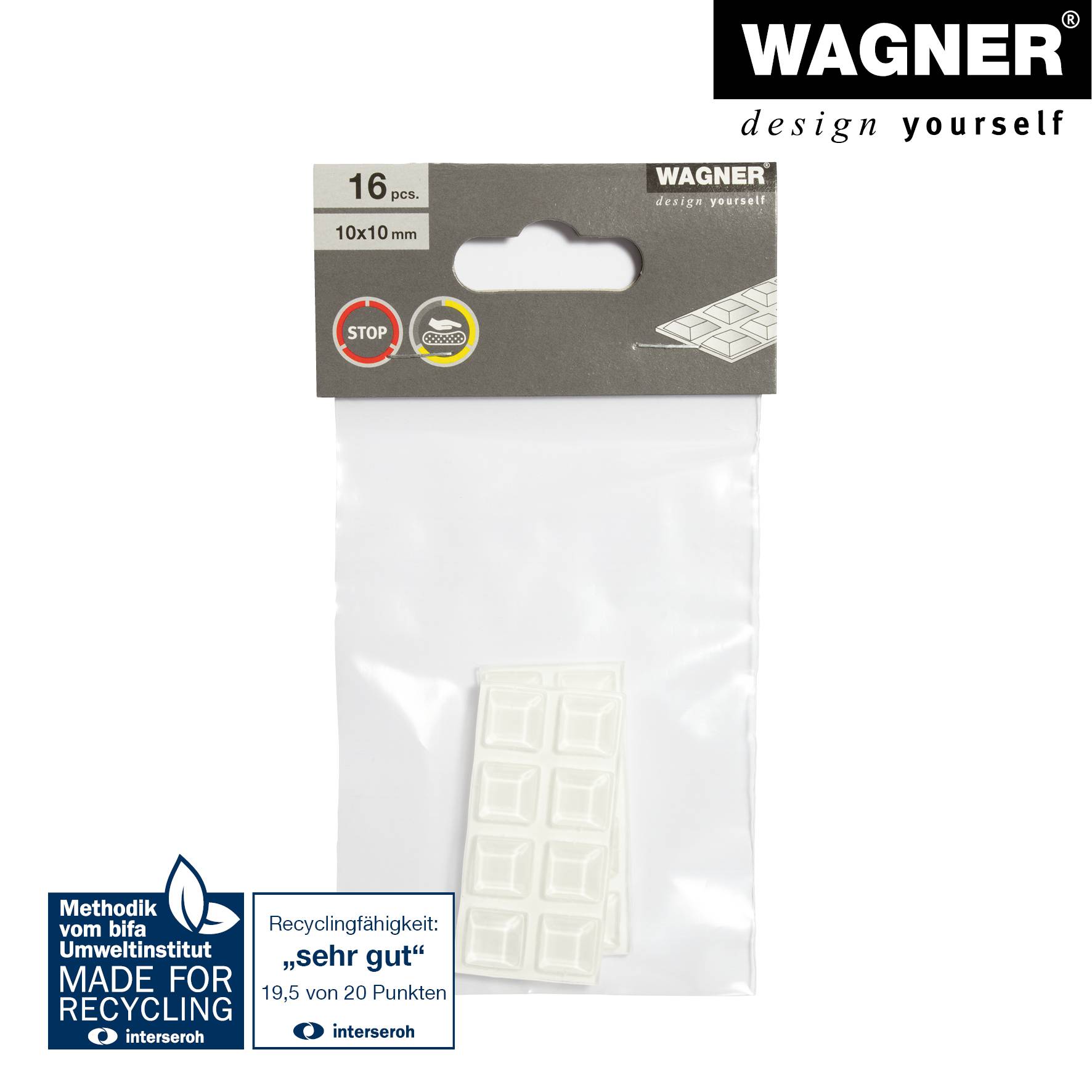 WAGNER Elastikpuffer eckig 16tlg - 10 x 10 x 3 mm, für Innen- und Außenbereich, aus transparentem Kunststoff - 15311099-4