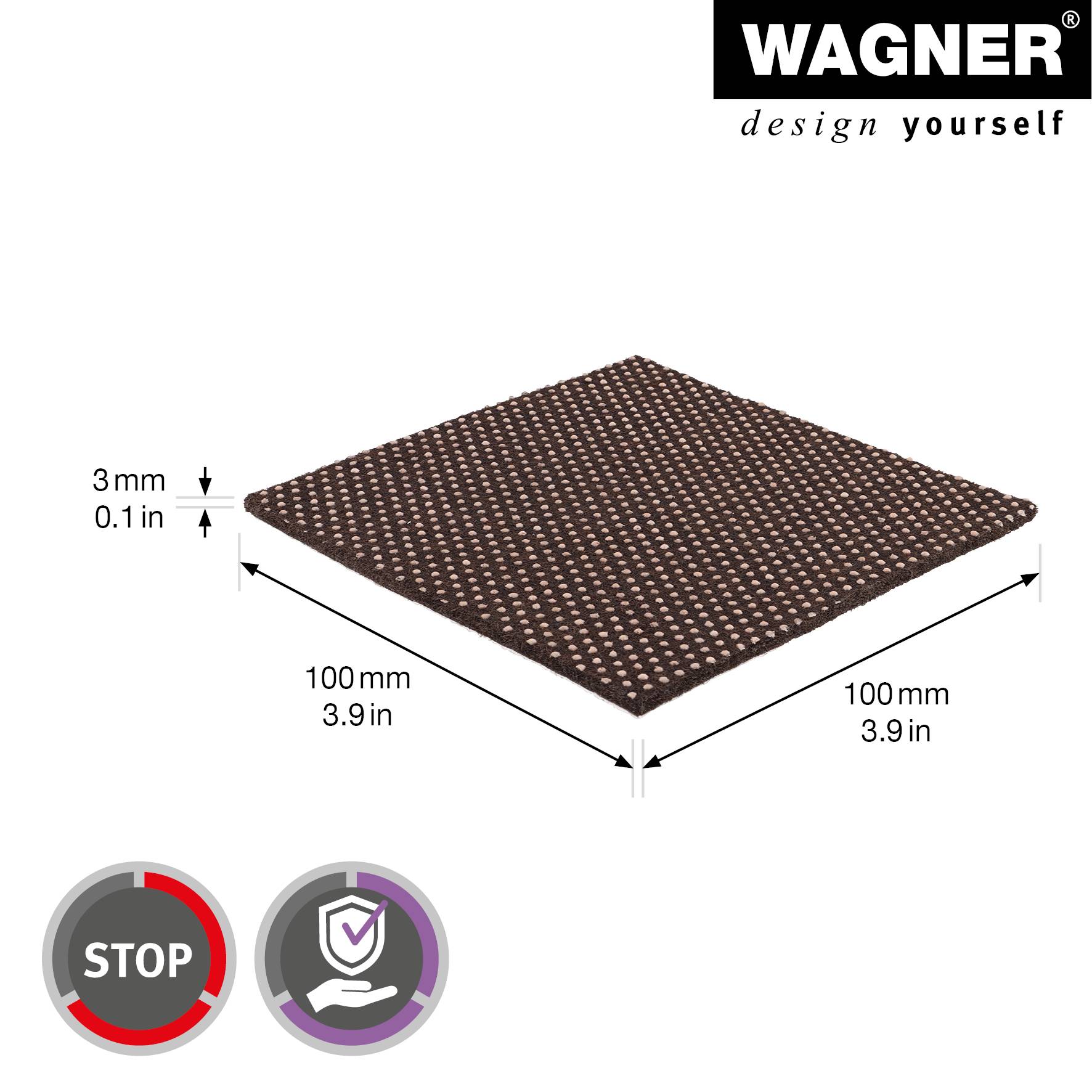WAGNER Anti-Rutschplatte - 100 x 100 x 3 mm, Filz Mix, selbstklebend, rutschhemmend - 16011099-1