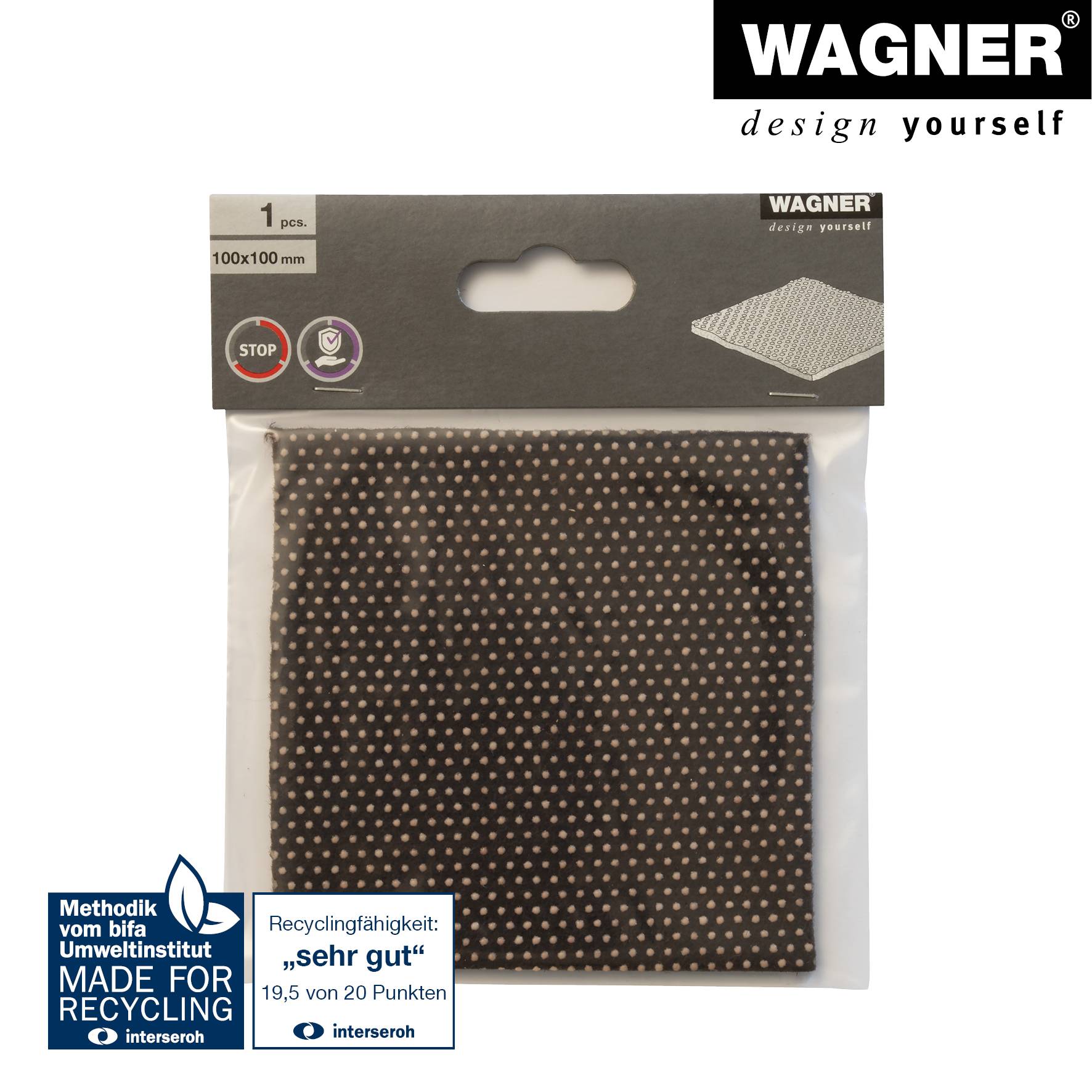 WAGNER Anti-Rutschplatte - 100 x 100 x 3 mm, Filz Mix, selbstklebend, rutschhemmend - 16011099-3