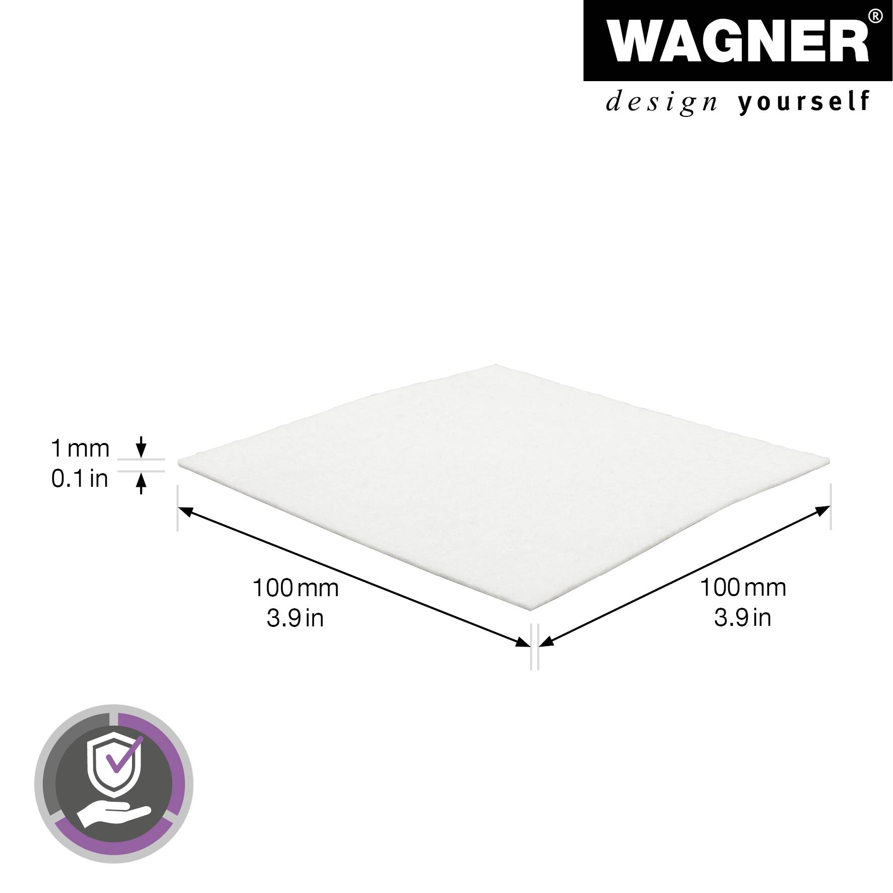 WAGNER Softfilz Pad - 100 x 100 x 1 mm, selbstklebend, weiß, für Filzgleiter, Schutzpads oder zum Basteln - 15000399-1