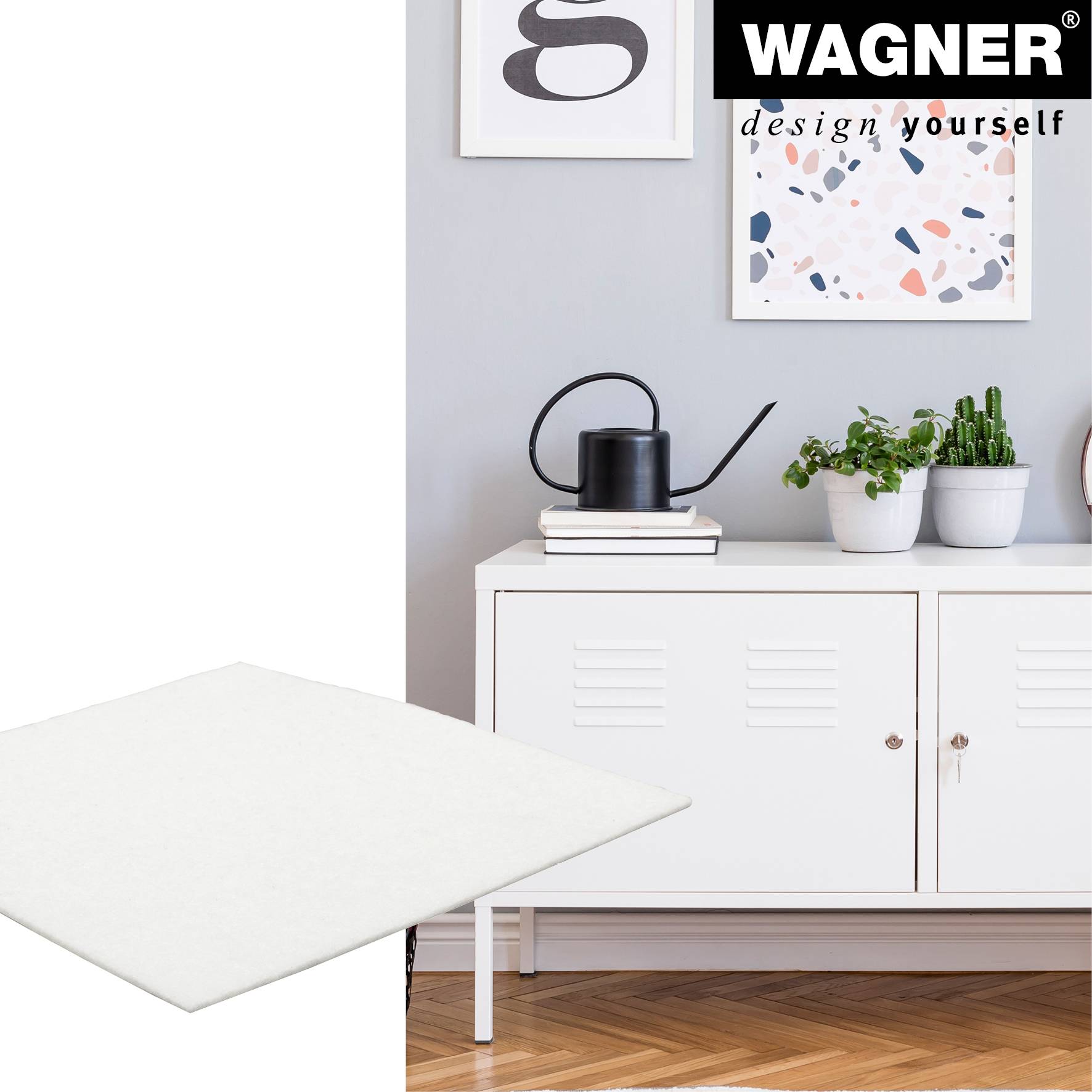 WAGNER Softfilz Pad - 100 x 100 x 1 mm, selbstklebend, weiß, für Filzgleiter, Schutzpads oder zum Basteln - 15000399-2
