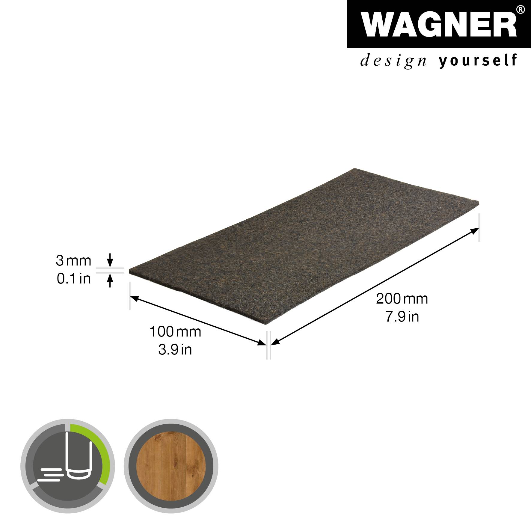 WAGNER Filz Pad - 100 x 200 x 3 mm, selbstklebend, braun, für Filzgleiter, Schutzpads oder zum Basteln - 15175299-1