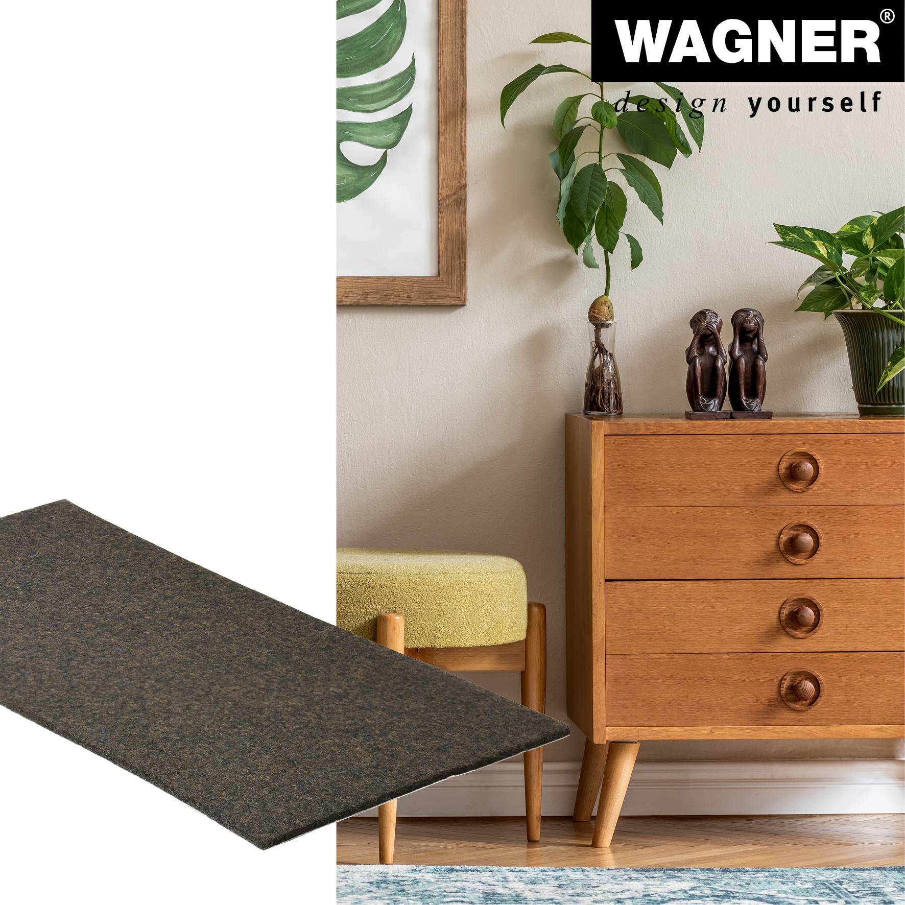 WAGNER Filz Pad - 100 x 200 x 3 mm, selbstklebend, braun, für Filzgleiter, Schutzpads oder zum Basteln - 15175299-2