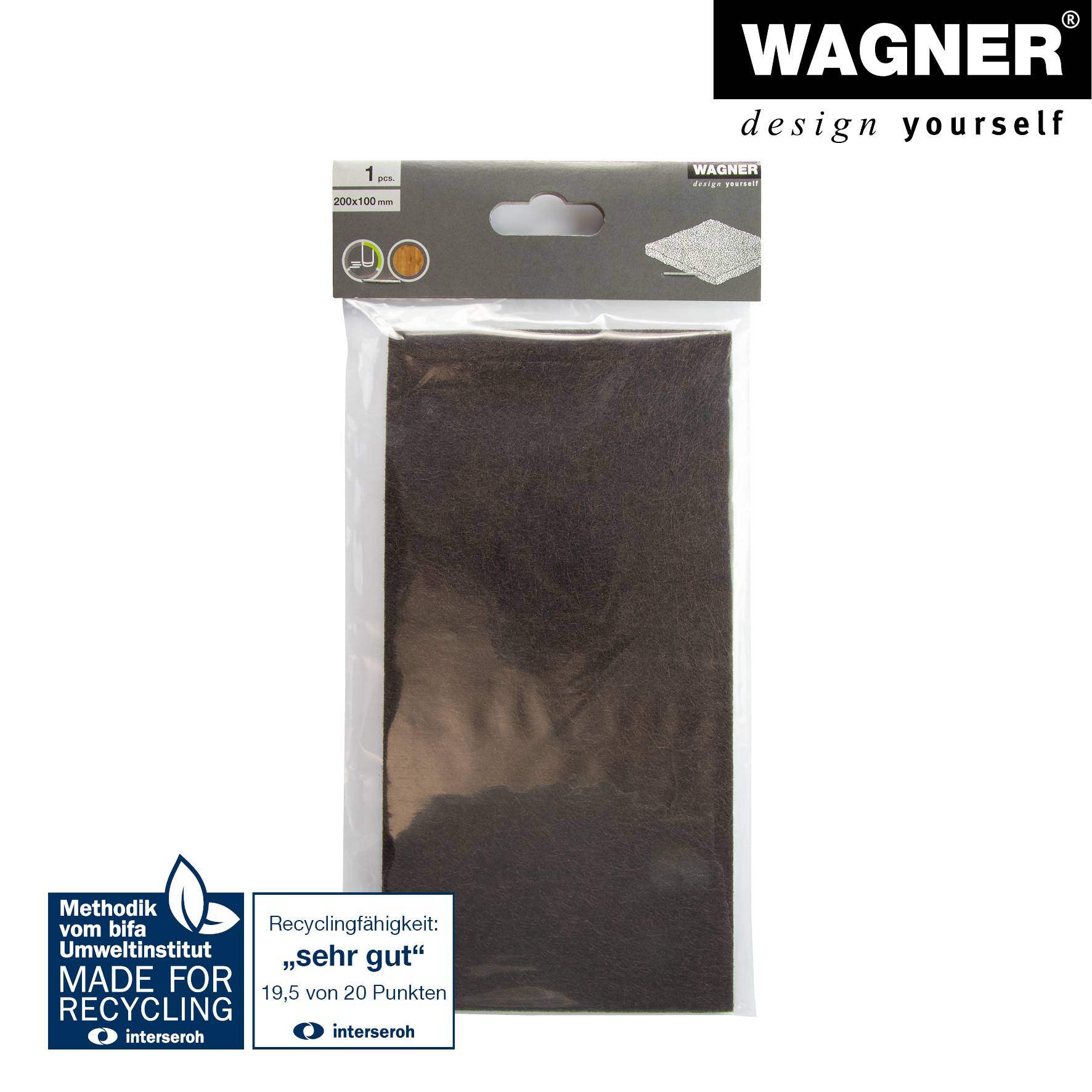 WAGNER Filz Pad - 100 x 200 x 3 mm, selbstklebend, braun, für Filzgleiter, Schutzpads oder zum Basteln - 15175299-3