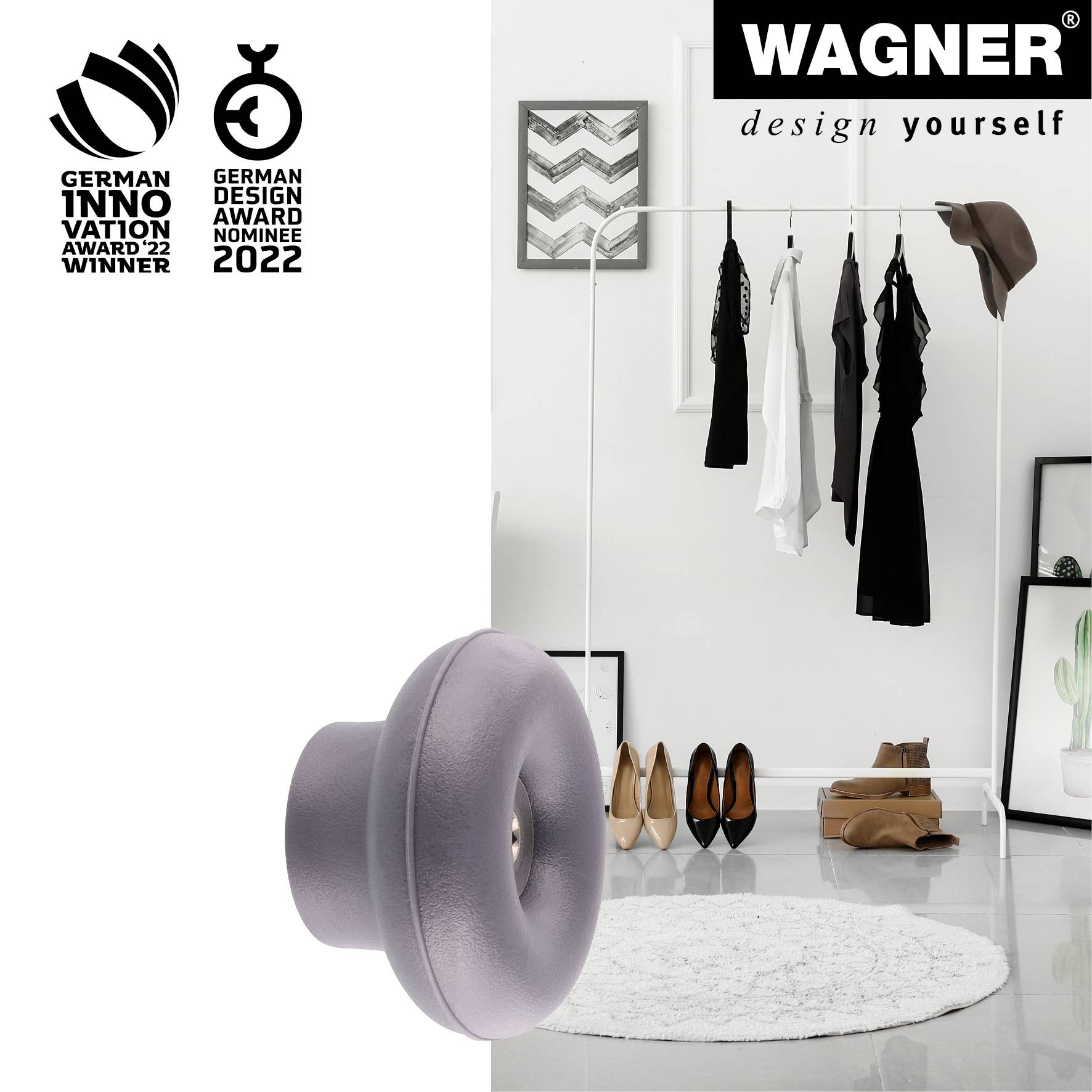 WAGNER hooks4home Wandhaken DOT - Ø 50 x 30 mm, Stahl & Kunststoff, grau - 17021221-2