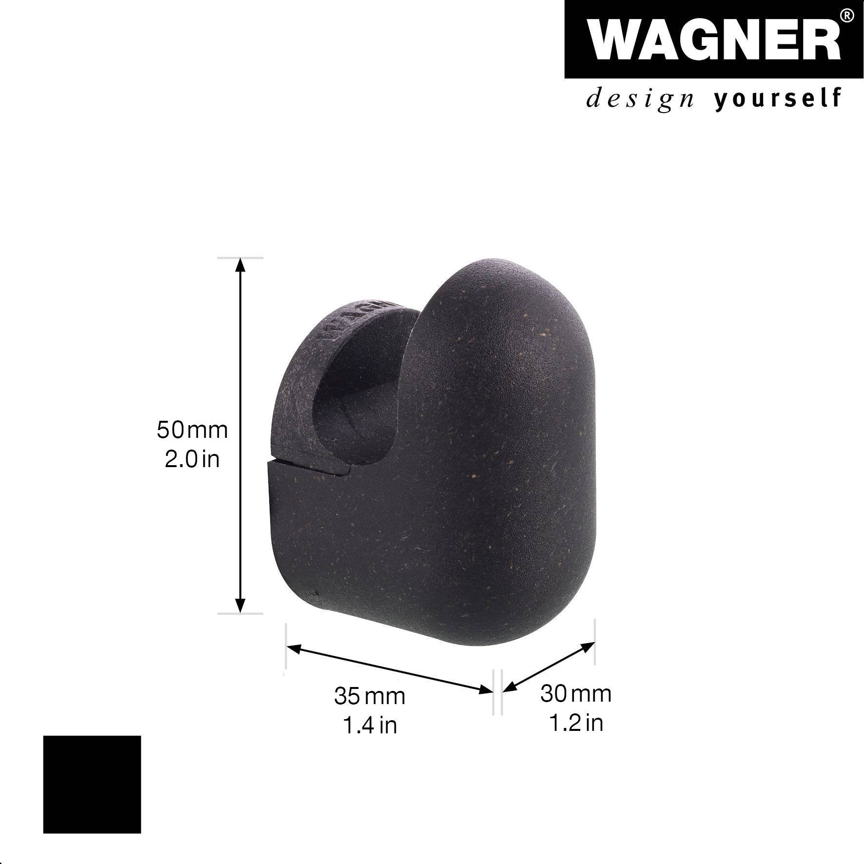 WAGNER hooks4home Wandhaken PILL - 50 x 30 x 35 mm, Bio Kunststoff schwarz, DE Ware - 17040121-1