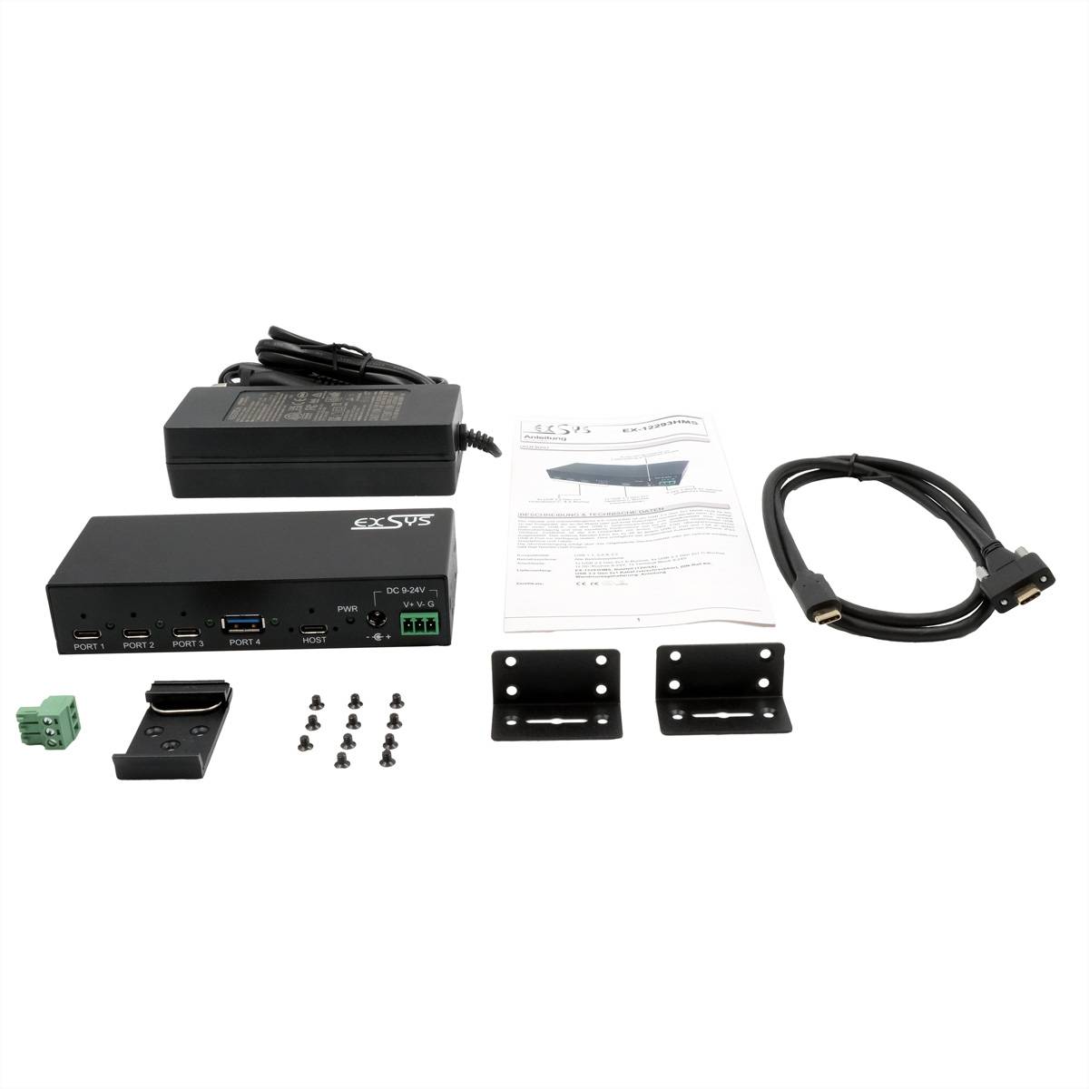 EXSYS EX-12293HMS 4 Port USB 3.2 Metall HUB 3x C- und 1x A-Anschlüsse-4