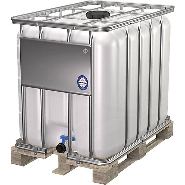 IBC-Container Standard Volumen 600 l natur auf Holzpalette. Alpha Paletten & Boxen e.K. Johann-Heinrich