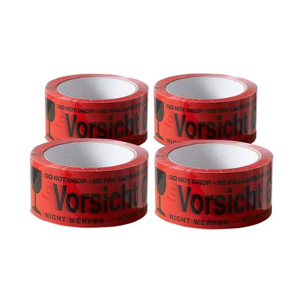ARLI 4x Klebeband Vorsicht Glas Packband rot