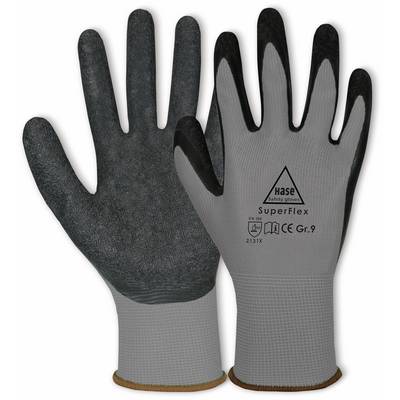 HASE SAFETY GLOVES Latex-Arbeitshandschuhe Superflex, EN 388, EN 420, Größe 9, grau/schwarz-0