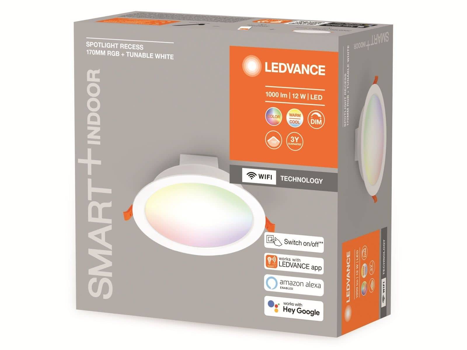 Symbolbild für LEDVANCE 4058075573376 SMART RECESS DOWNLIGHT TW AND RGB LED-Einbauleuchte LED LED fest eingebaut 12 W Weiß