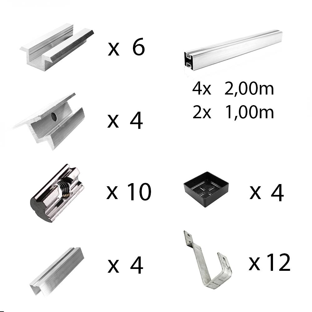 Befestigungskit mit Biberschwanz Dachhaken für Schrägdachmontage 4 Solarpanels Rahmenhöhe 30mm-1