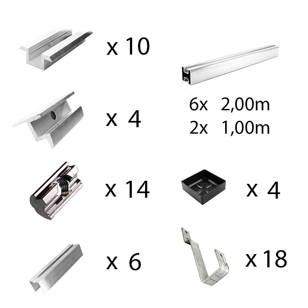 Befestigungskit mit Biberschwanz Dachhaken für Schrägdachmontage 6 Solarpanels Rahmenhöhe 30mm-1