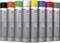 Acht Sprühdosen in verschiedenen Farben: orange, grün, rot, weiß, gelb, blau, schwarz und hellrot. Jede Dose trägt die Aufschrift 'EASYLINE EDGE'.