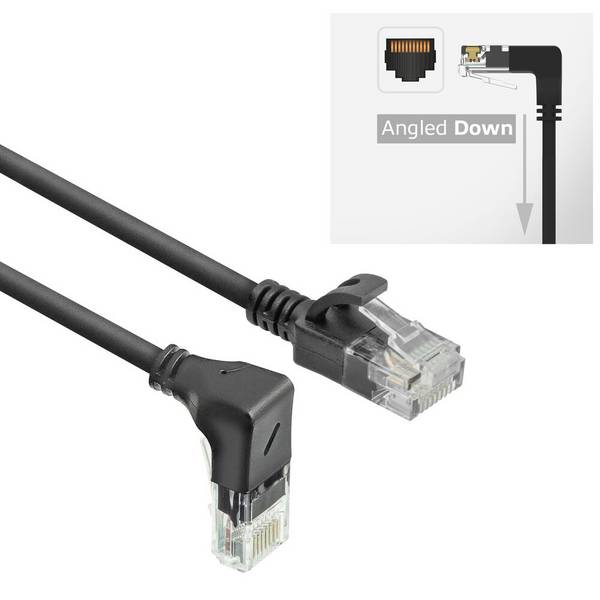 ACT DC3930 U/UTP CAT6A LSZH Slimline Patch Cord | RJ45 Steckverbinder | 90° abgewinkelt | Schwarz | 15 cm
