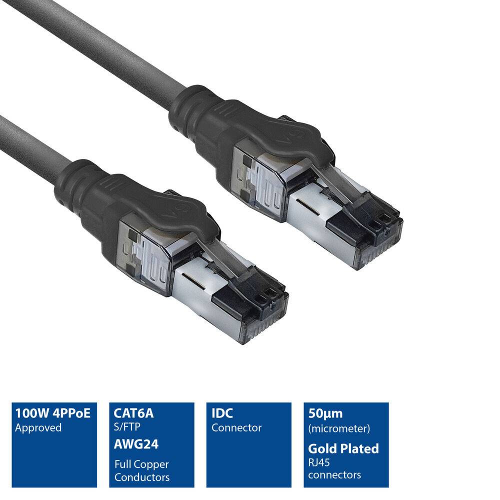 ACT FB4903 S/FTP CAT6A IDC 4PPoE / PoE++ 100W LSZH Patchkabel | Snagless | RJ45 Stecker | Schwarz | 3 Meter-2