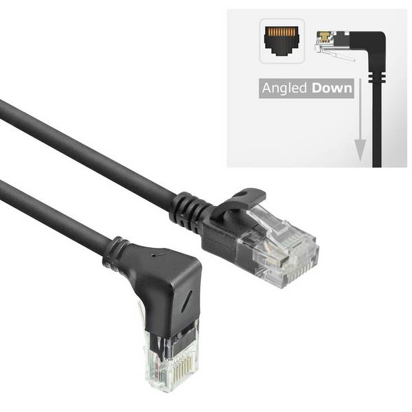 ACT DC3901 U/UTP CAT6A LSZH Slimline Patchkabel | RJ45-Stecker | 90° abgewinkelt | Schwarz | 1 Meter