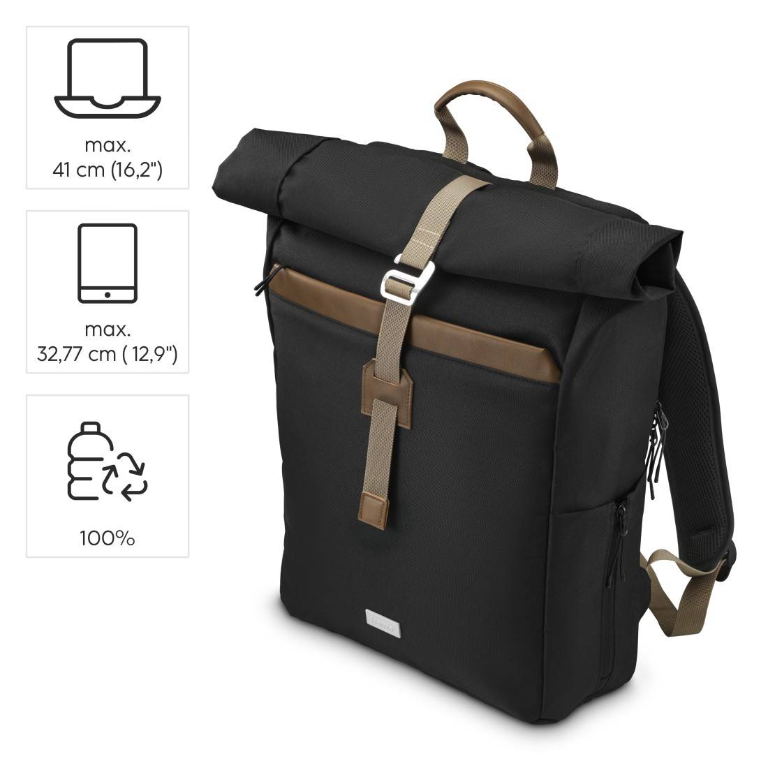 hama 00222023 Laptop-Rucksack "Silvan", Rolltop, bis 41 cm (16.2"), 22 l, Schwarz-1