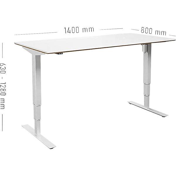 Schreibtisch Atlanta Trend elektrisch höhenverstellbar gerade BxT 1400 x 800 mm weiß/weiß. TAKKT Industrial &-4