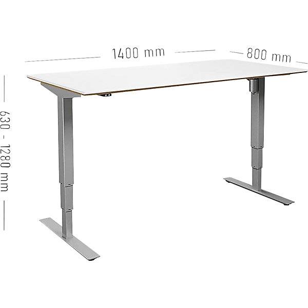 Schreibtisch Atlanta Trend elektrisch höhenverstellbar gerade BxT 1400 x 800 mm weiß/silber. TAKKT Industrial-2