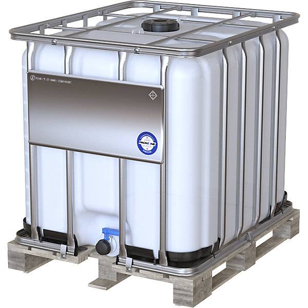 IBC-Container mit UN-Zulassung Volumen 1000 l natur auf Holzpalette. Alpha Paletten & Boxen e.K.-0