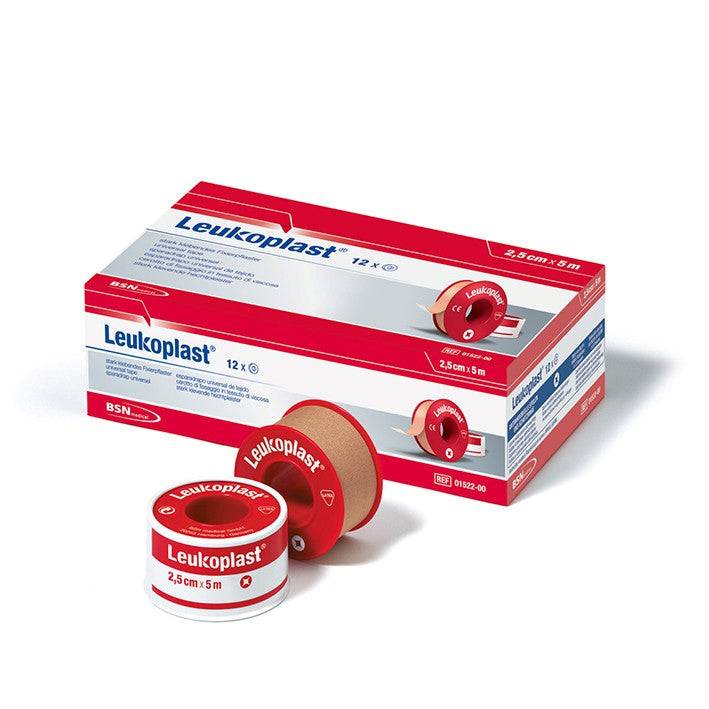 Leukoplast Rollenpflaster 5m x 2,5cm rot im Schutzring für Wunden | Packung (12 Rollen)