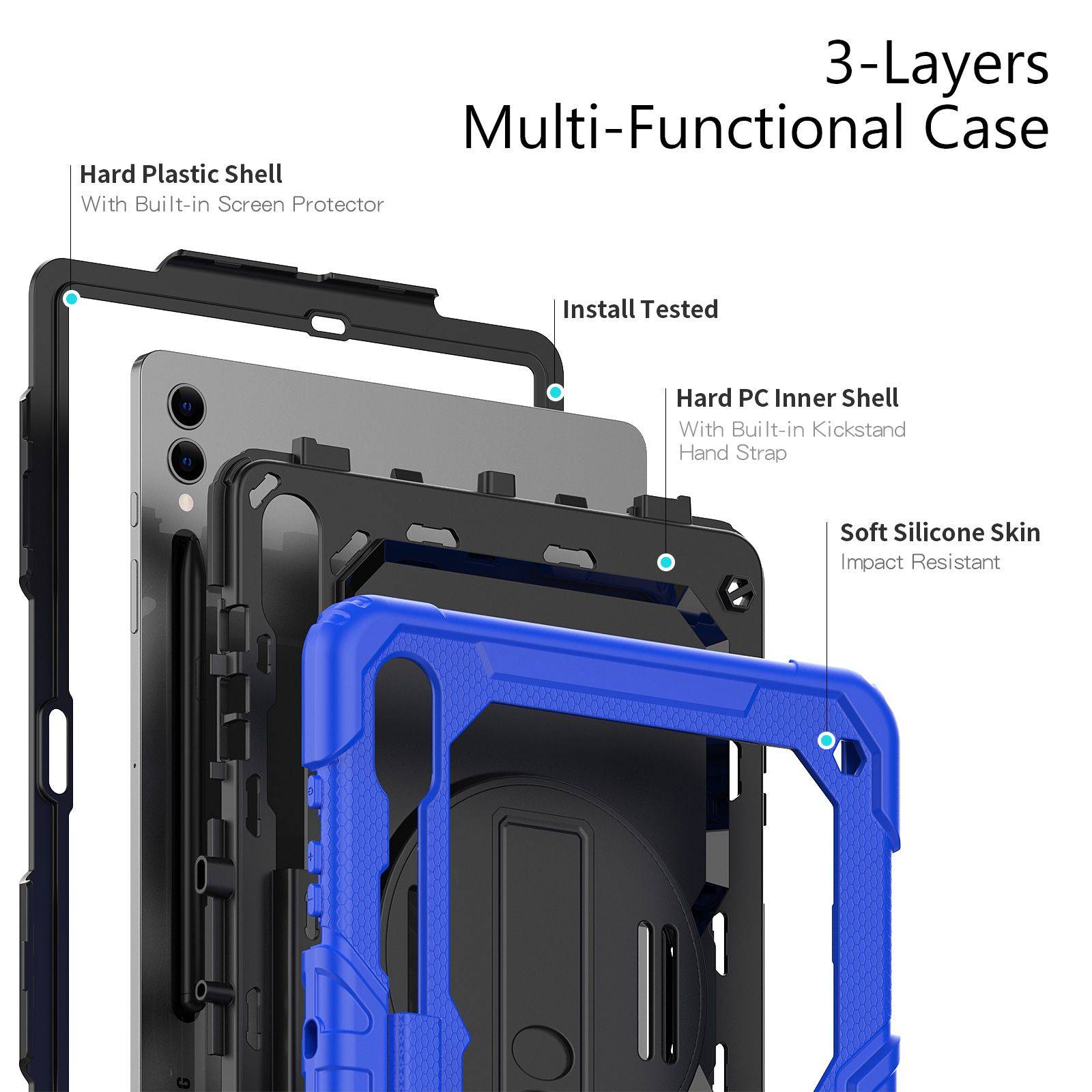 4in1 Schutzhülle für Samsung Galaxy Tab S9 FE Plus+ X610/X616 2023 12.4 Zoll Hard Case + Standfunktion+Tragegurt-4