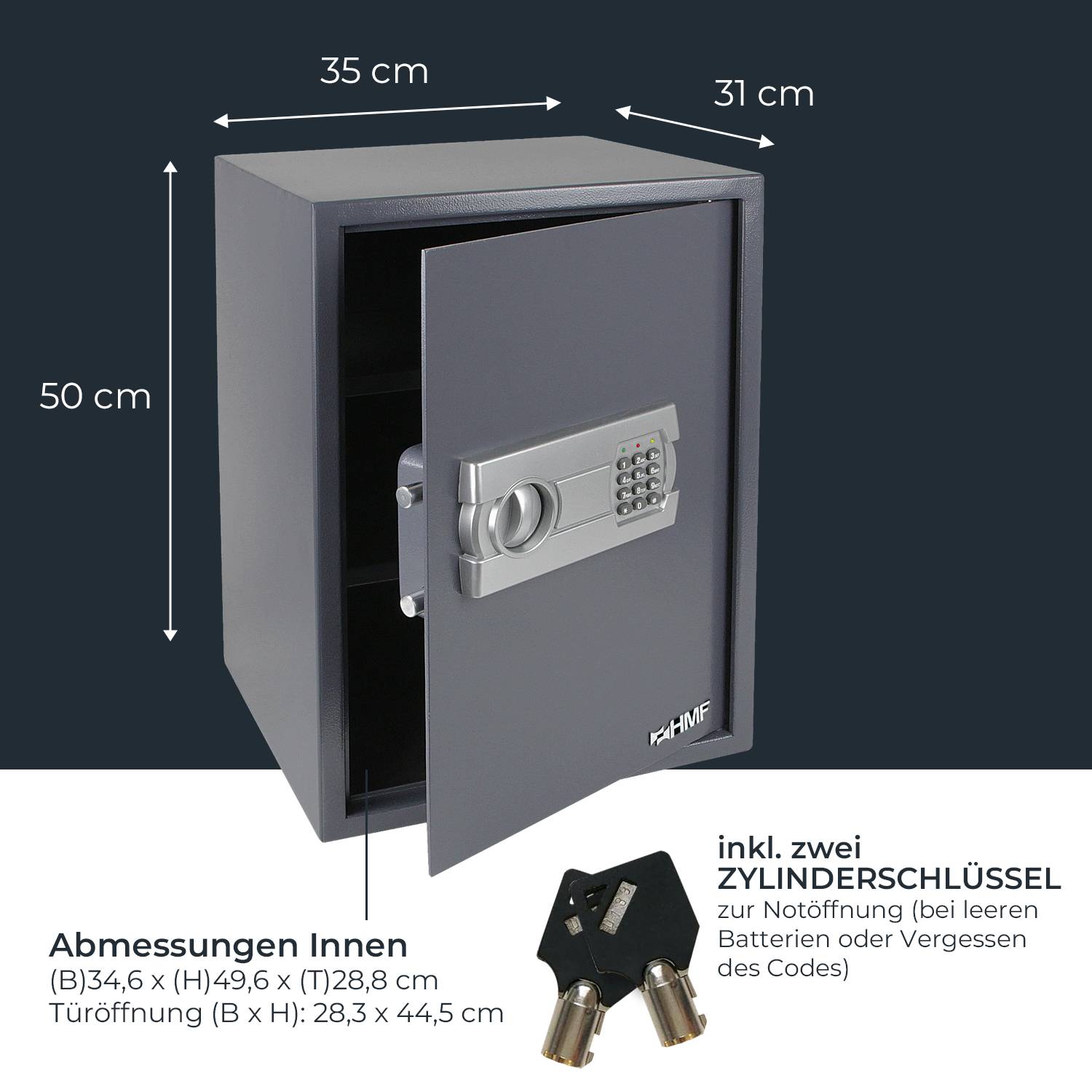 HMF Tresor mit Zahlenschloss, Möbeltresor, 35 x 50 x 31 cm, Anthrazit-4