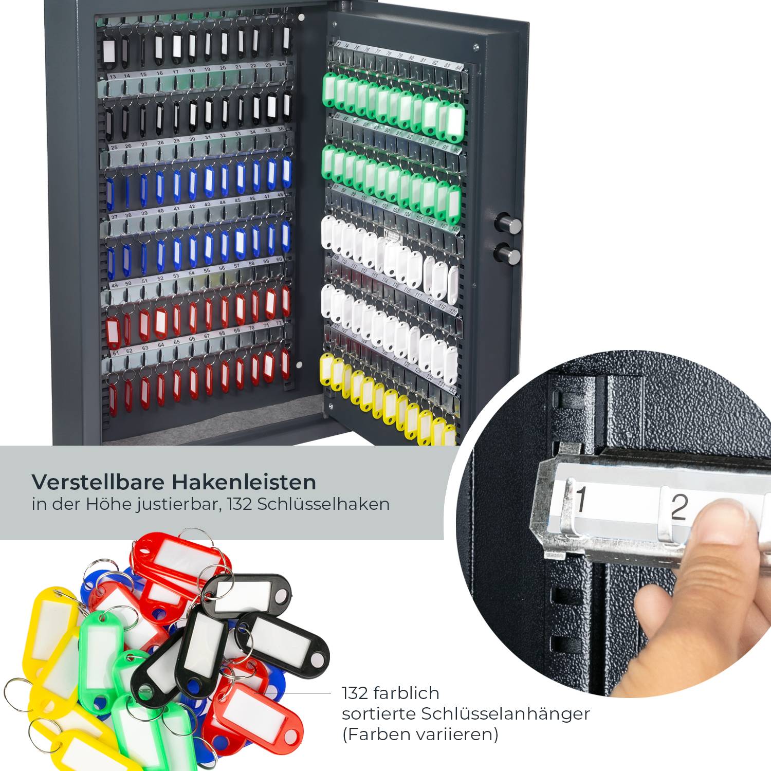 HMF Schlüsseltresor mit Zahlencode, Schlüsselsafe mit Elektronikschloss, 132 Haken, 66,5 x 43 x 13 cm, Anthrazit-2