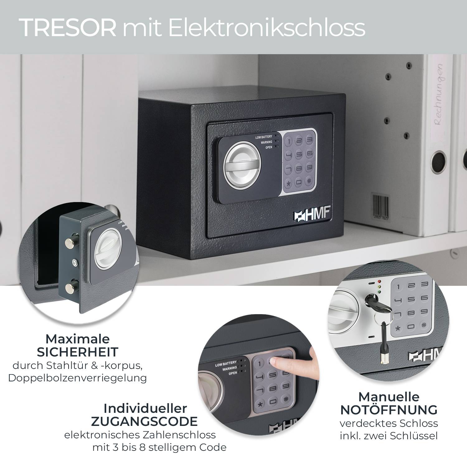 HMF 46126-11 Tresor mit Zahlenschloss, Möbeltresor klein, 23 x 17 x 17 cm, Anthrazit-1