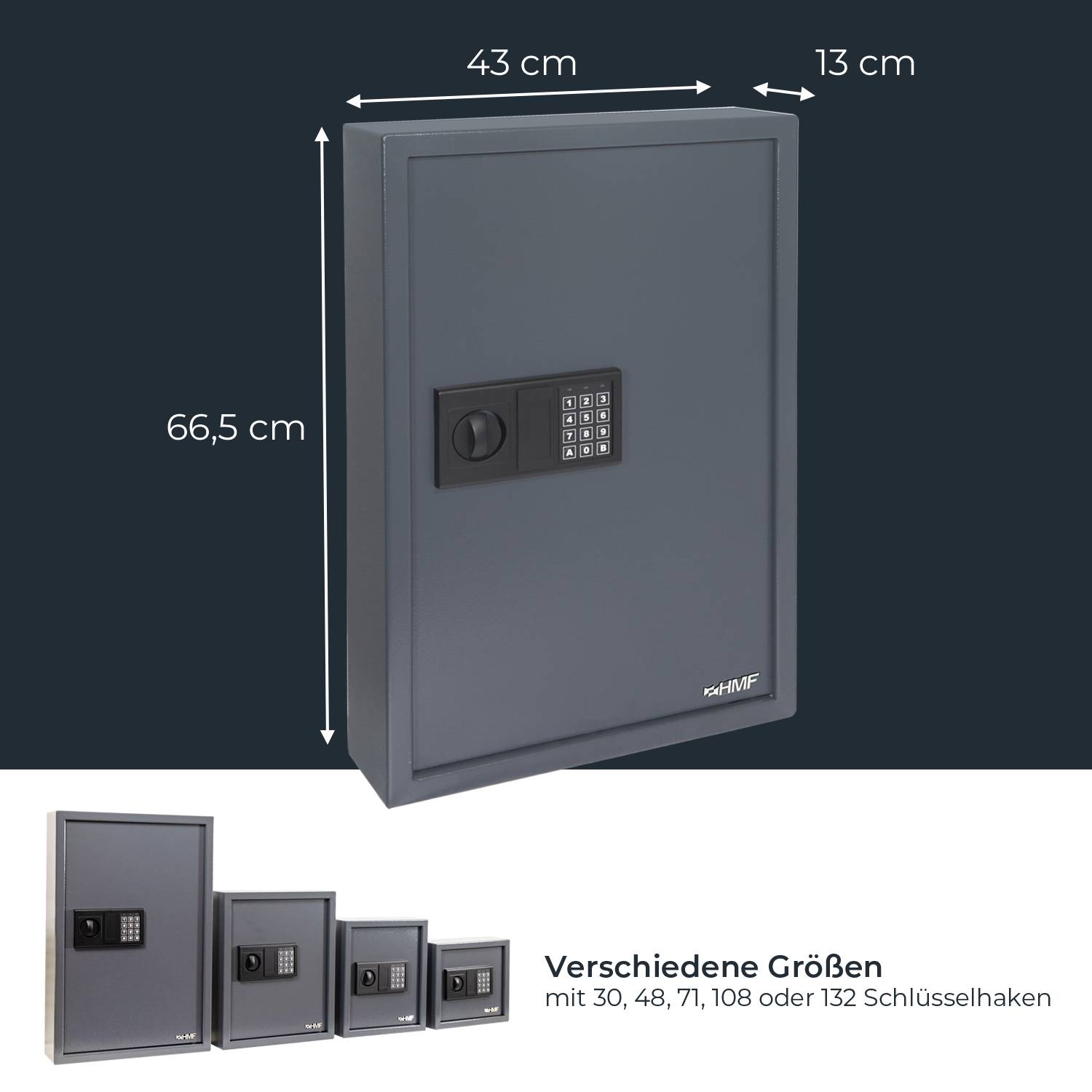 HMF Schlüsseltresor mit Zahlencode, Schlüsselsafe mit Elektronikschloss, 108 Haken, 66,5 x 43 x 13 cm, Anthrazit-4