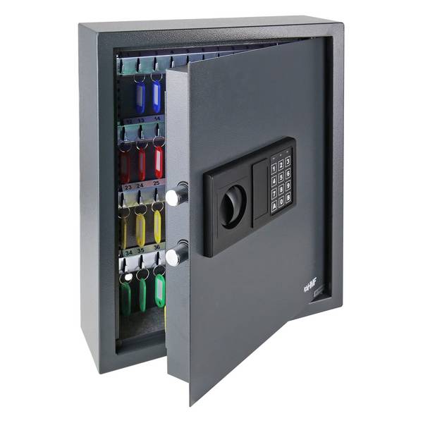 HMF Schlüsseltresor mit Zahlencode, Schlüsselsafe mit Elektronikschloss, 71 Haken, 46 x 36 x 12 cm, Anthrazit