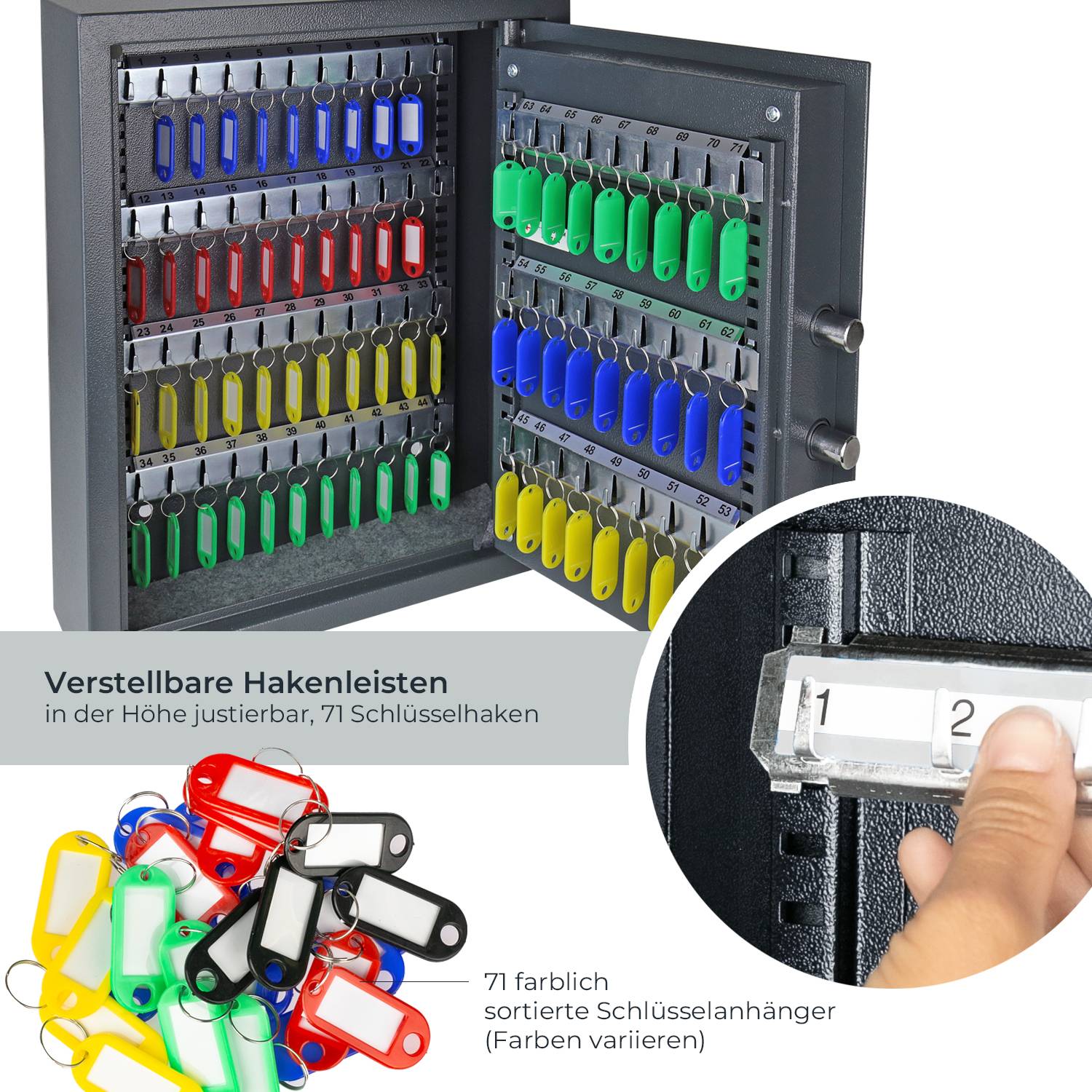 HMF Schlüsseltresor mit Zahlencode, Schlüsselsafe mit Elektronikschloss, 71 Haken, 46 x 36 x 12 cm, Anthrazit-2