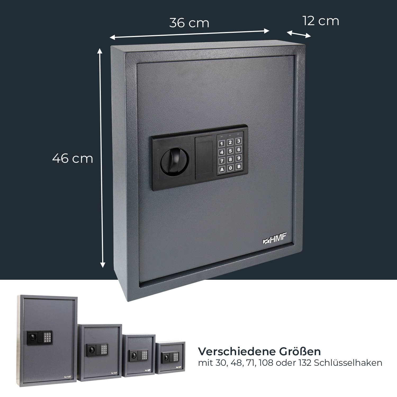 HMF Schlüsseltresor mit Zahlencode, Schlüsselsafe mit Elektronikschloss, 71 Haken, 46 x 36 x 12 cm, Anthrazit-4