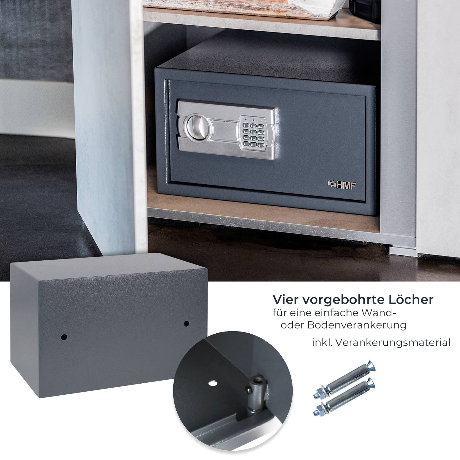 HMF Tresor für Zuhause, Hotel oder Büro, Möbeltresor mit Zahlenschloss für DIN A5 Dokumente, 31 x 20 x 20 cm, Anthrazit-3